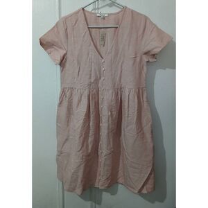 Madewell womens small ALEXANDRA linen dress babydoll  button front rose gold